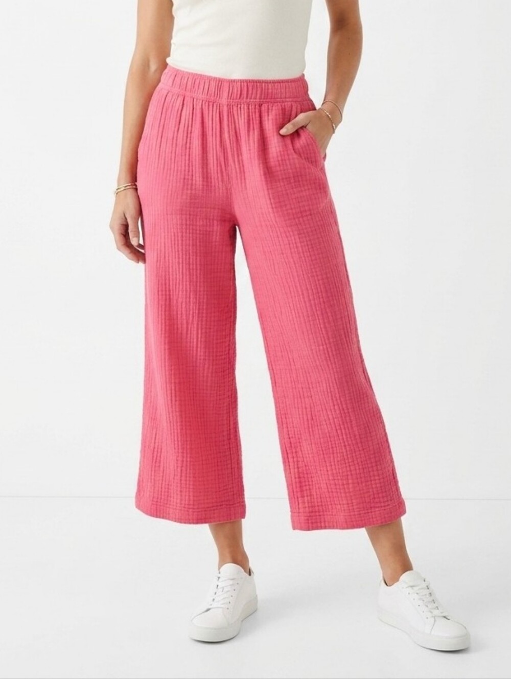Cynthia Rowley Cropped Wide Leg 100% Cotton Gauze Textured Small Coral Pink